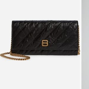 SOLD!! Balenciaga Black Quilted Clutch with Gold Chain.